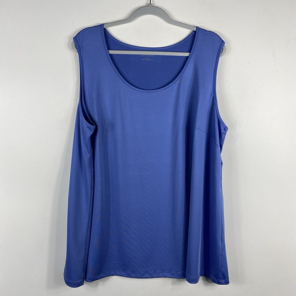 Catherines Tank Top 2X 22 24 Blue Sleeveless Stretch Scoop Neck